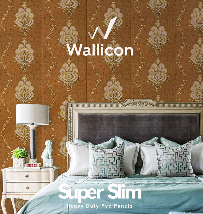 Orange With Golden Floral Design PVC Panel